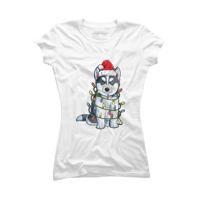 Junior's Design By Humans Siberian Husky Santa Christmas Tree Lights Xmas Gifts Boys T-Shi By NekoShop T-Shirt