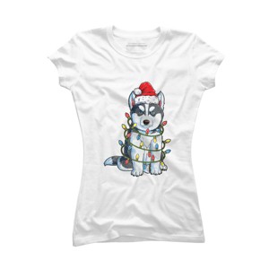 Junior's Design By Humans Siberian Husky Santa Christmas Tree Lights Xmas Gifts Boys T-Shi By NekoShop T-Shirt - 1 of 3