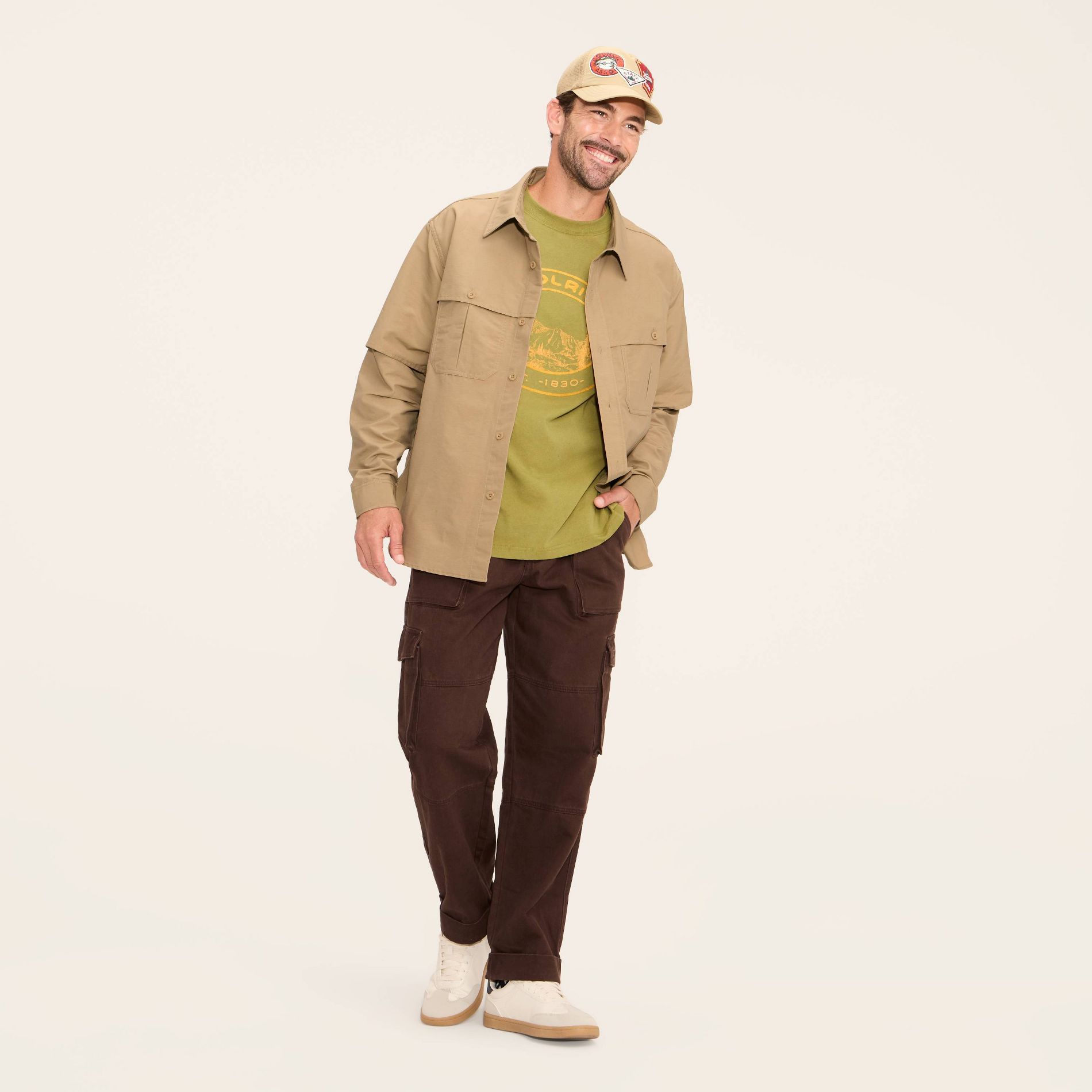 Men's Long Sleeve Collared Button-Down Fishing Shirt - Woolrich x Target Khaki M
