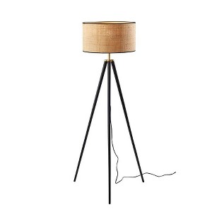 Jackson Floor Lamp Black Wood - Adesso: Contemporary Standing Lamp with Beige Rattan Shade, ETL Listed - 1 of 4