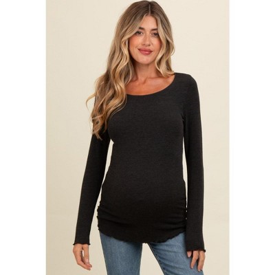 PinkBlush Charcoal Ribbed Knit Long Sleeve Lettuce Hem Maternity Top