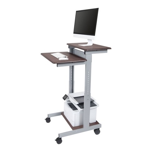 Stand Up Desk Store Mobile Rolling Adjustable Height Standing Workstation  with Printer Shelf and Slideout Keyboard Tray (White Frame/Black Top, 30  Wide) 