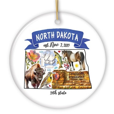 Artistic North Dakota State Themes and Landmarks Christmas Ornament| OrnamentallyYou