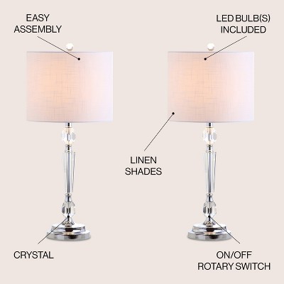 Victoria 27" Clear Crystal LED Table Lamp Set with White Shade