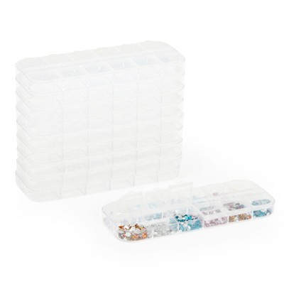 Juvale 10 Pack Clear Plastic Jewelry Organizer Container Storage Box with Adjustable Movable Dividers 12 Grids for Craft Supplies and Jewelry