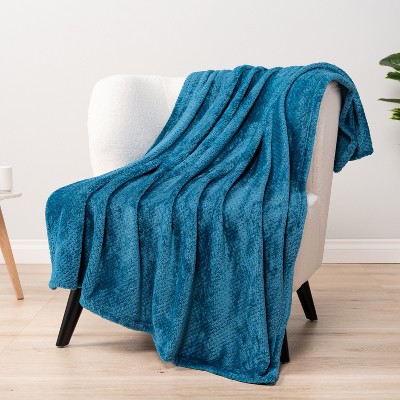 Teal Blue Waffle Textured Fleece Throw Blanket, 50 x 60 Inches