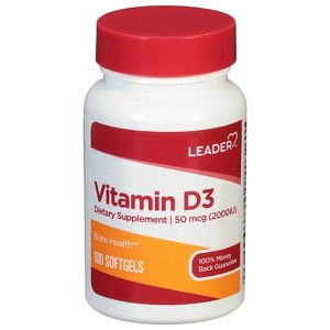 Leader 50 mcg (2000IU) Vitamin D3 100 Softgels - 1 of 4