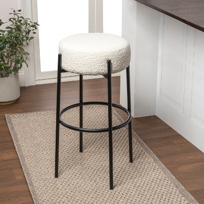 JONATHAN Y Paola Modern Minimalist Round Backless Metal/Vegan Leather Cushioned Bar Stool