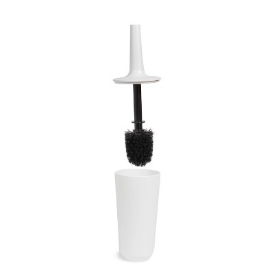 Compact White Ceramic Toilet Brush with Enclosed Holder