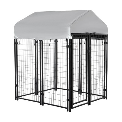 Large Black Steel Outdoor Dog Kennel with UV-Resistant Roof