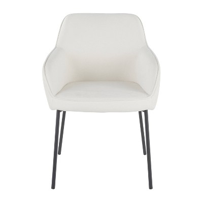 Cream Upholstered Arm Chairs with Black Metal Legs, Set of 2