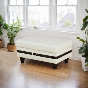 DOMETOUR White and Black Semi-PU Leather Storage Ottoman Modern Upholstered Footrest Bench with Hidden Compartment for Living Room or Bedroom - 1 of 3