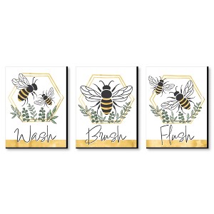 Big Dot of Happiness Little Bumblebee - Bee Kids Bathroom Rules Wall Art - 7.5 x 10 inches - Set of 3 Signs - Wash, Brush, Flush - 1 of 4