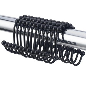12 Piece Set - Matte Black Heavy Duty Shower Curtain Hooks Rings Rustproof Metal - 1 of 4