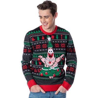 Spongebob Squarepants Men's Patrick Christmas Tree Ugly Sweater Knit ...