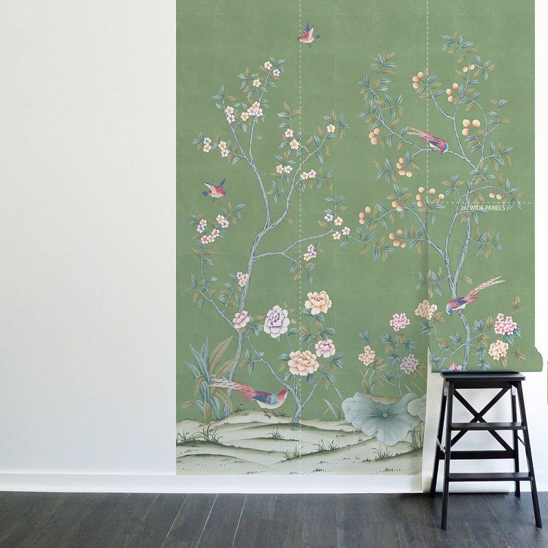 Tempaper &#38; Co. 108&#34;x78&#34; Chinoiserie Lily Sage Blossom Removable Peel and Stick Vinyl Wall Mural, 2 of 6