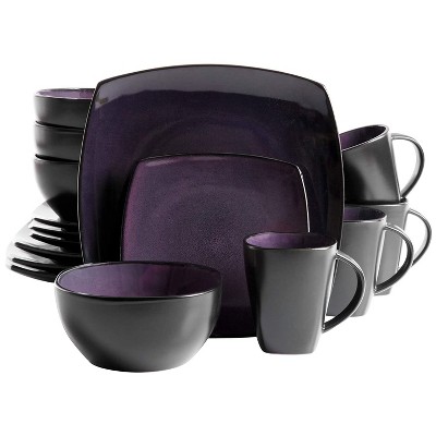 Gibson Elite Soho Lounge 16 Piece Reactive Glaze Durable Microwave and Dishwasher Safe Plates, Bowls, and Mugs Dinnerware Set, Purple