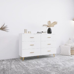 Okak Minimalism 6-Drawer Bedroom Dresser, High Glossy Surface, Storage Cabinet of Drawer with Golden Handle & Steel Legs - 1 of 4