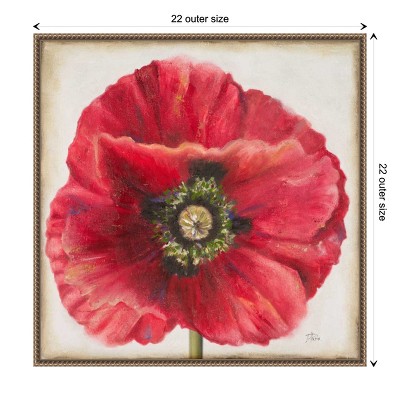 Red Poppy Beaded Perimeter Framed Canvas Wall Art