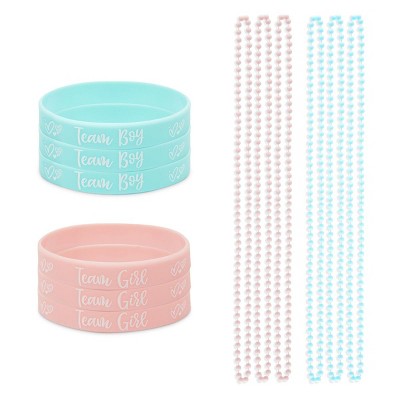 Sparkle and Bash 72 Pieces Gender Reveal Party Favor Bracelets & Beaded Necklaces, Team Boy or Girl