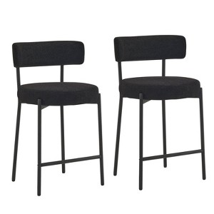 Furnilivng 24"Modern Boucle Fabric Counter Height Stools Set of 2, Mid Back and Metal Frame for Kitchen Island, Dining Room - 1 of 4