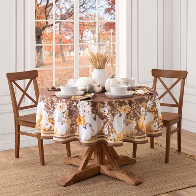 Wheatland Harvest Fall Round 70" Brown and Beige Fabric Tablecloth