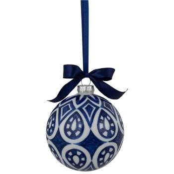 Northlight 4" White and Blue Mosaic Glass Christmas Ball Ornament