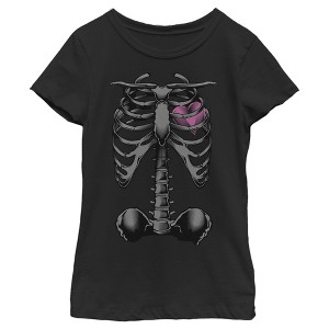Girl's Lost Gods Halloween Skeleton Rib Cage Heart T-Shirt - 1 of 4