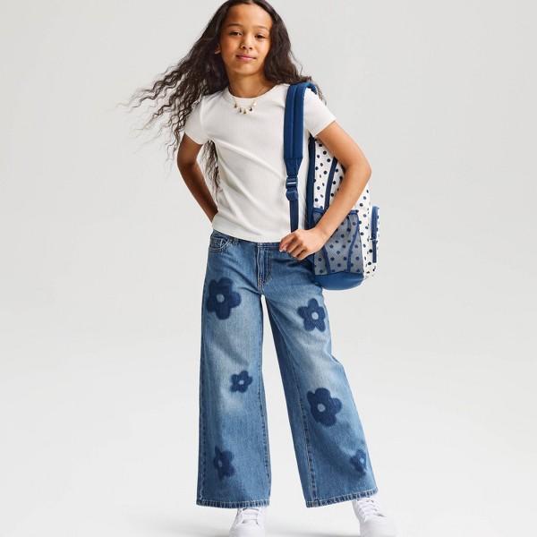 Jeans de tiro medio de pierna ancha con estampado de margaritas para niña - Cat & Jack™ Lavado oscuro 2
