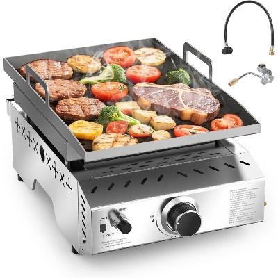 R.W. FLAME Portable Propane Griddle, 8,000 BTU Tabletop Flat Top Grill, 304 Stainless Steel Gas Grill for Camping, Outdoor BBQ, RV Cooking