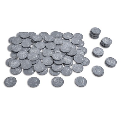 Set of 100 Realistic Silver Plastic Play Quarters