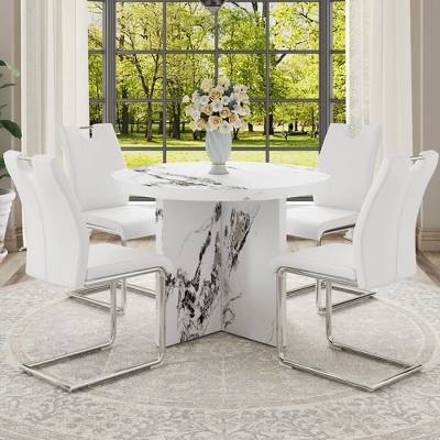 NicBex 42 Inch Round Dining Table with MDF Legs, Modern Kitchen Table for 4 Person, for Living Dining Room,White