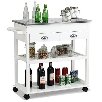 Rolling Kitchen Island Trolley Cart Stainless Steel Flip Tabletop w/Drawer White