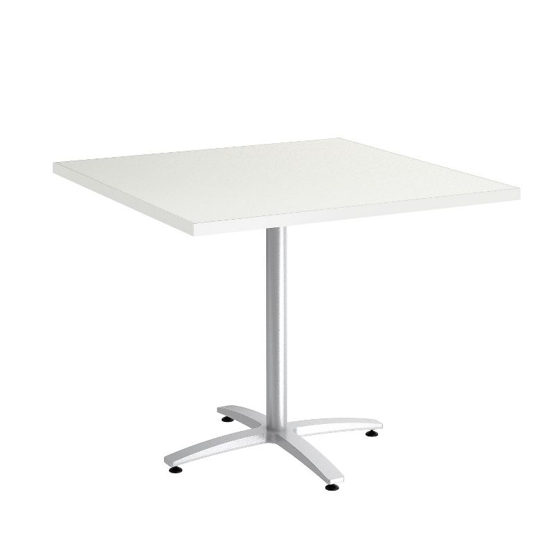 HITOUCH BUSINESS SERVICES 36" Square Silver Mesh Laminate Seated Height Silver Base Table 54824, 1 of 2