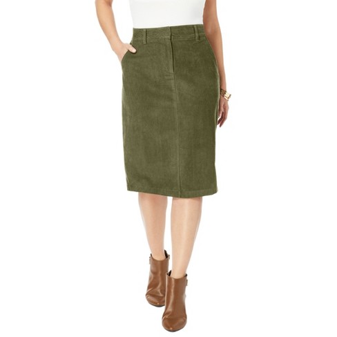 Jessica London Women’s Plus Size Corduroy Skirt, 26 W - Dark Olive Green