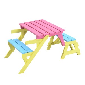 SEVOBAL Kids Table Sets, All-in-One Multi-Functional Table with Two Integrated Benches for Children's Activities, Multicolor, 27"*18"*4.5" - 1 of 4