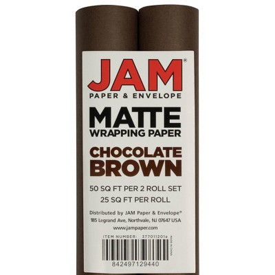 JAM Paper & Envelope 2pk Matte Gift Wrap Roll Chocolate Brown