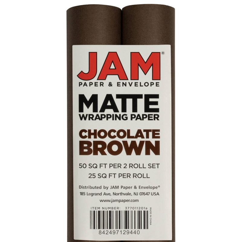 JAM Paper &#38; Envelope 2pk Matte Gift Wrap Roll Chocolate Brown, 1 of 7