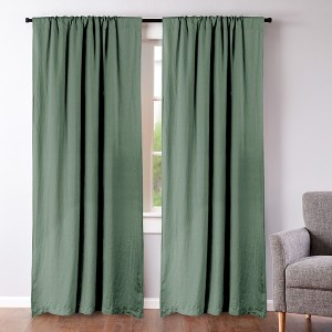 Washed Linen Green Forest Drape Panel - Set of 2 - Levtex Home - 1 of 3