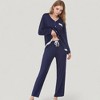 Anna-Kaci Lounge Women's Lace Trim Button Down Long Sleeve Top and Lounge Pants Two Piece Pajama Set - 3 of 4