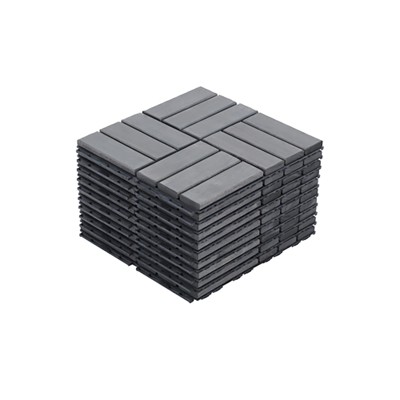 Dolonm 10 PCS Interlocking Deck Tiles Checker Pattern, 12" x 12" Light Gray Square Acacia Hardwood Outdoor Flooring for Patio, Balcony, Pool Side
