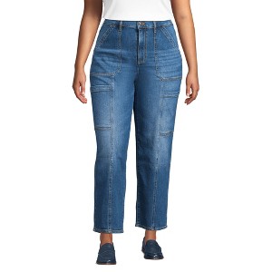 Lands' End Women's Denim High Rise Utility Cargo Ankle Jeans - 1 of 4