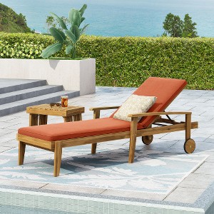Chaise Lounge Chair Outdoor, Patio Lounge Chair W/Wheels, All Weather Lounge Chair With 5 Adjustable Positions, Pool Lounger For Poolside Lawn - 1 of 4