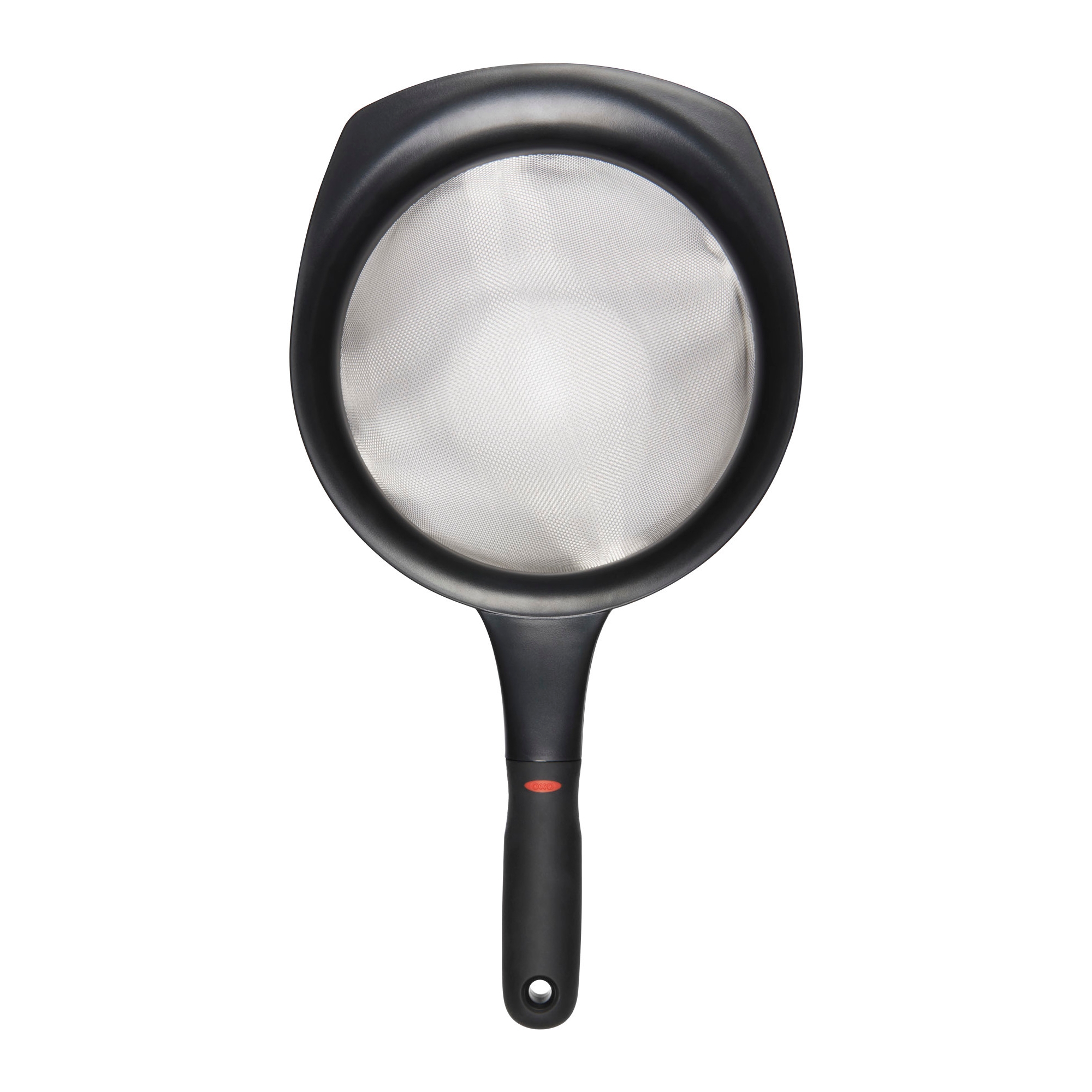 OXO 8" Strainer: Stainless Steel Fine Mesh, Non-Slip Grip, Dishwasher-Safe, Large Hand Sifter for Baking & Rice