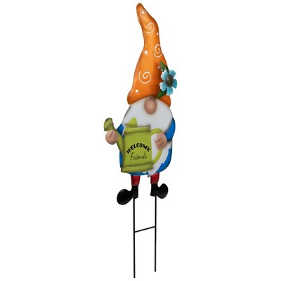 22" Orange and Blue Gnome Spring Garden Stake