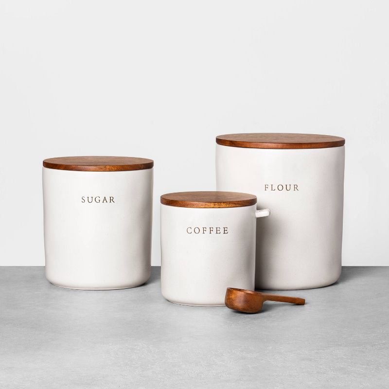 37oz Stoneware Coffee Canister with Wood Lid &#38; Scoop Cream/Brown - Hearth &#38; Hand&#8482; with Magnolia, 4 of 12
