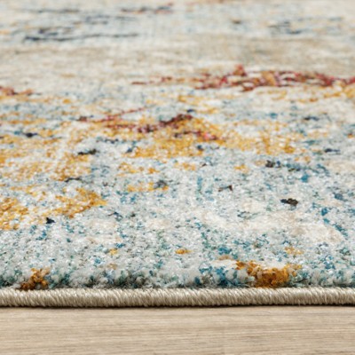 Beige and Blue Synthetic Stain-Resistant Oriental Area Rug, 3.3x5.2