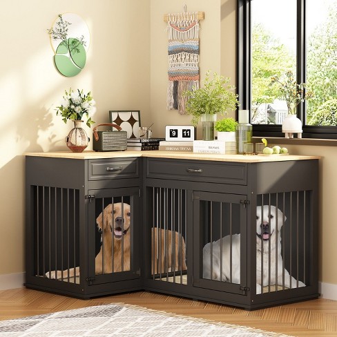 FUFU&GAGA Black Furniture-Style Dog Cage L-shaped Sturdy and Durable - image 1 of 4