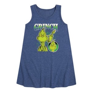 Girls' - Dr. Seuss - Grinch Bootleg Graphic Sleeveless Aline Dress - 1 of 4