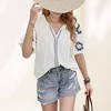Anna-Kaci Women's Embroidered Short Sleeve Blouse with Floral Motif and Split V-Neck Detail for Casual Summer Style - 4 of 4